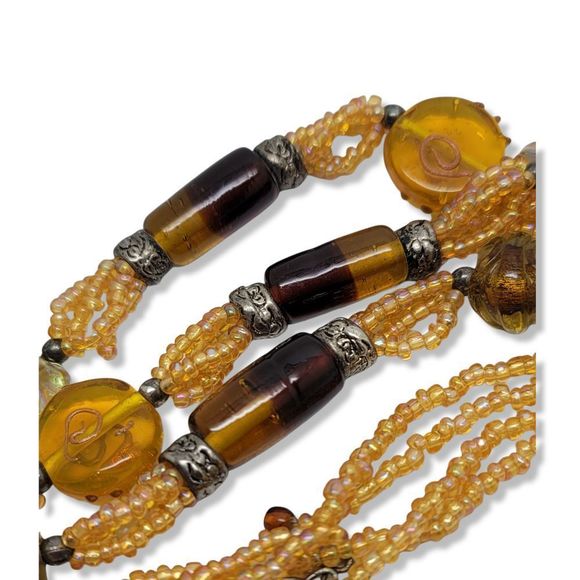 Vintage Blown Glass Beads, Brown, Amber, Gold, Multi-shapes strand 36" - Picture 2 of 9
